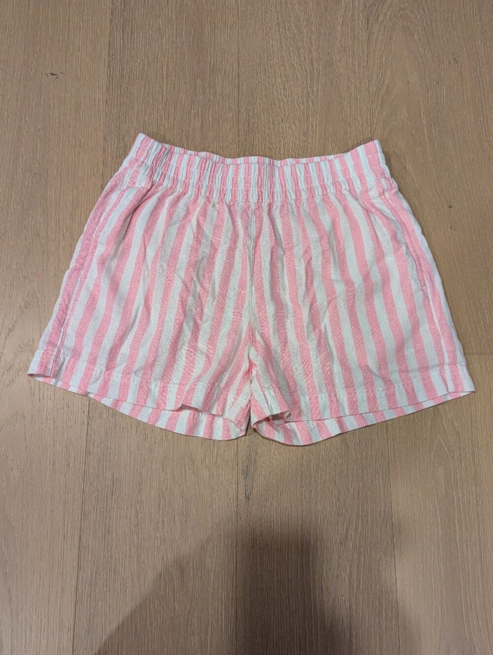 Pink & White Striped Women’s Elastic Waist Shorts - Linen Blend